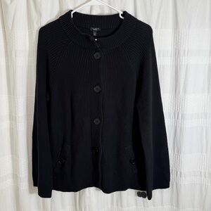NWT Talbots Black Button-Up Sweater Cardigan Heavyweight Womens Medium